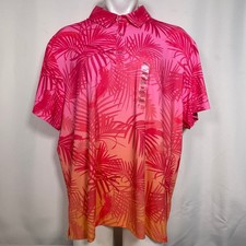 Birdie Bound Tropical Palm Pink Orange Performance Polo Shirt Men's 3XL NEW
