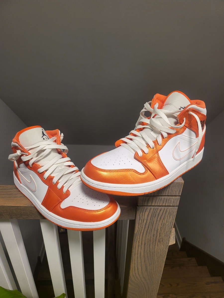 Nike Air Jordan 1 Mid Electro Orange White Orange Leather Size 10
