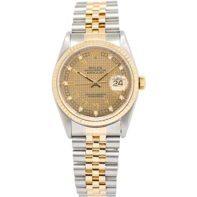 Rolex Datejust 16233 18K YG Factory Champagne Houndstooth Diamond