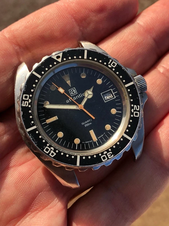 Atlantic Diver Monnin Case 200 M Not Working Cal 555.115 Military For Parts - Imagen 2 de 4