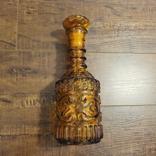 Vintage Amber Glass Bourbon Whiskey Bottle Decanter w/ Stopper EUC Barware
