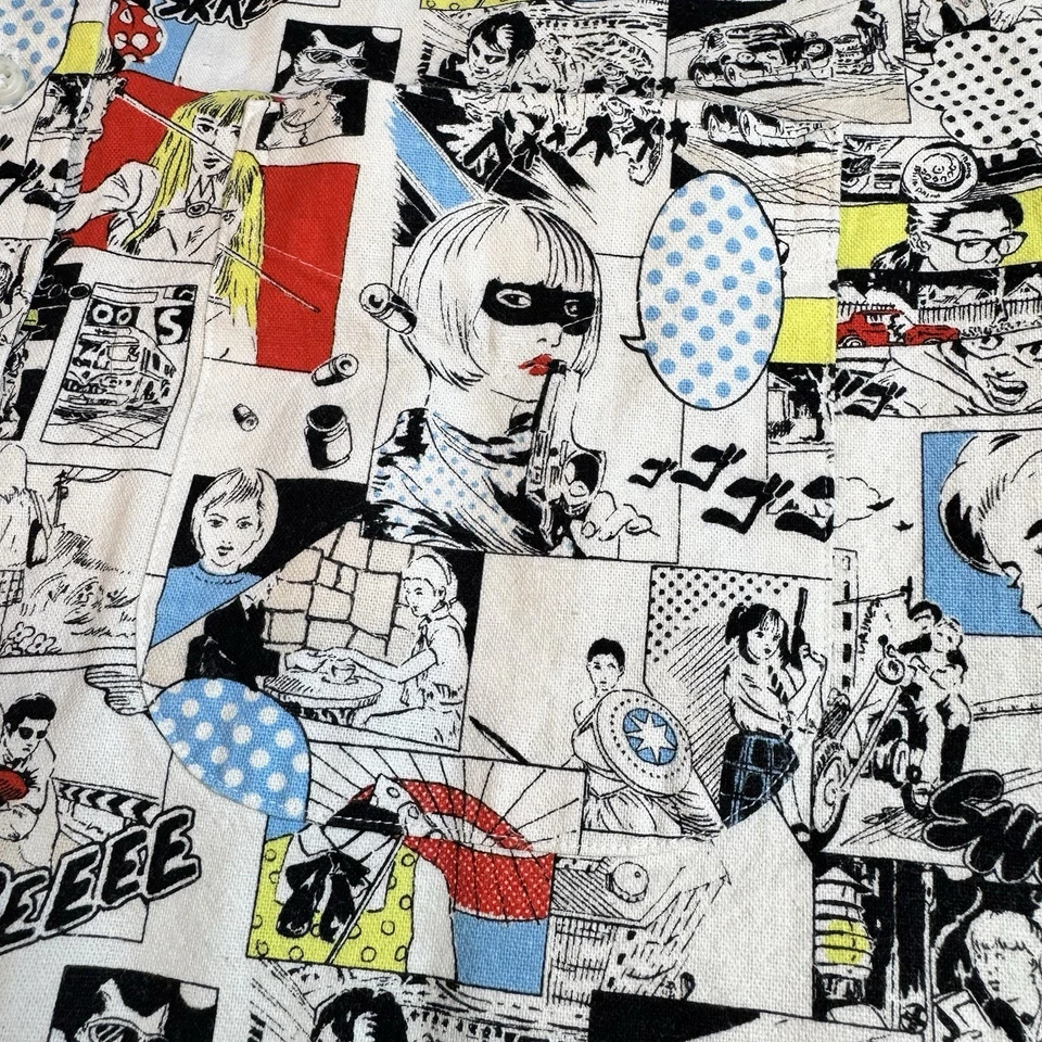 Gitman Bros Vintage Anime Button Up Linen Cotton Blend Graphic Print Large USA - Image 3 of 4