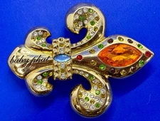 Baby Phat Fleur De Lis Saints Symbol Sparkling Rhinestone Covered Belt Buckle