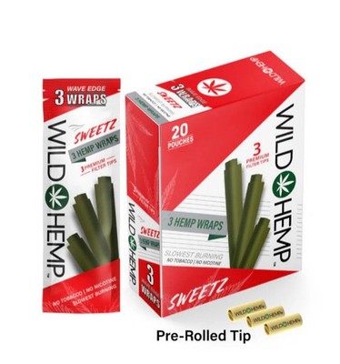 Wild H. Natural Wraps Rolling Papers 80 Total Wraps 20 Pouches / 4 Per (Sweetz)