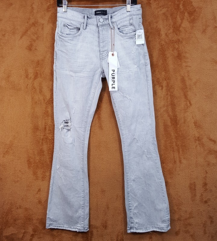PURPLE BRAND Mens Jeans Size 30 Light Gray Wash Flare Leg Slim Fit
