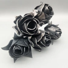 Bouquet (5) Hand Forged ROSES Iron Metal Brutalist  9" Tall ~ 5th Anniversary