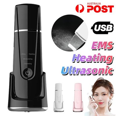 Ultrasonic Skin Scrubber Deep Facial Spatula Heat EMS Cleaner Face Peeling Tool