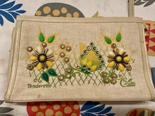 70s Enid Collins Ivor Butterfly Flowers Woven Wristlet Clutch Purse 11x7 Stain