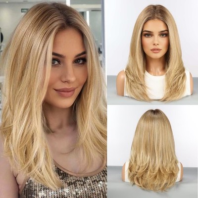 Human Hair Wig Lace Front Wig Ombre Ash Blonde Glueless Layered
