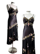 Vintage Y2K Sue Wong Silk Floral Wedding Embroidered Formal Beaded Dress Sz XS-S
