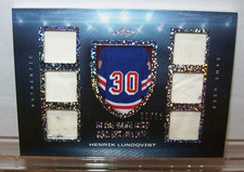 HENRIK LUNDQVIST 2022-23 NHL LEAF IN THE GAME USED HOCKEY JERSEY CARD 01/15 MADE