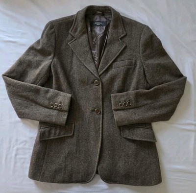 MAX MARA WEEKEND SZ 12 WOOL BLAZER BROWN TWEED VINTAGE LOOK