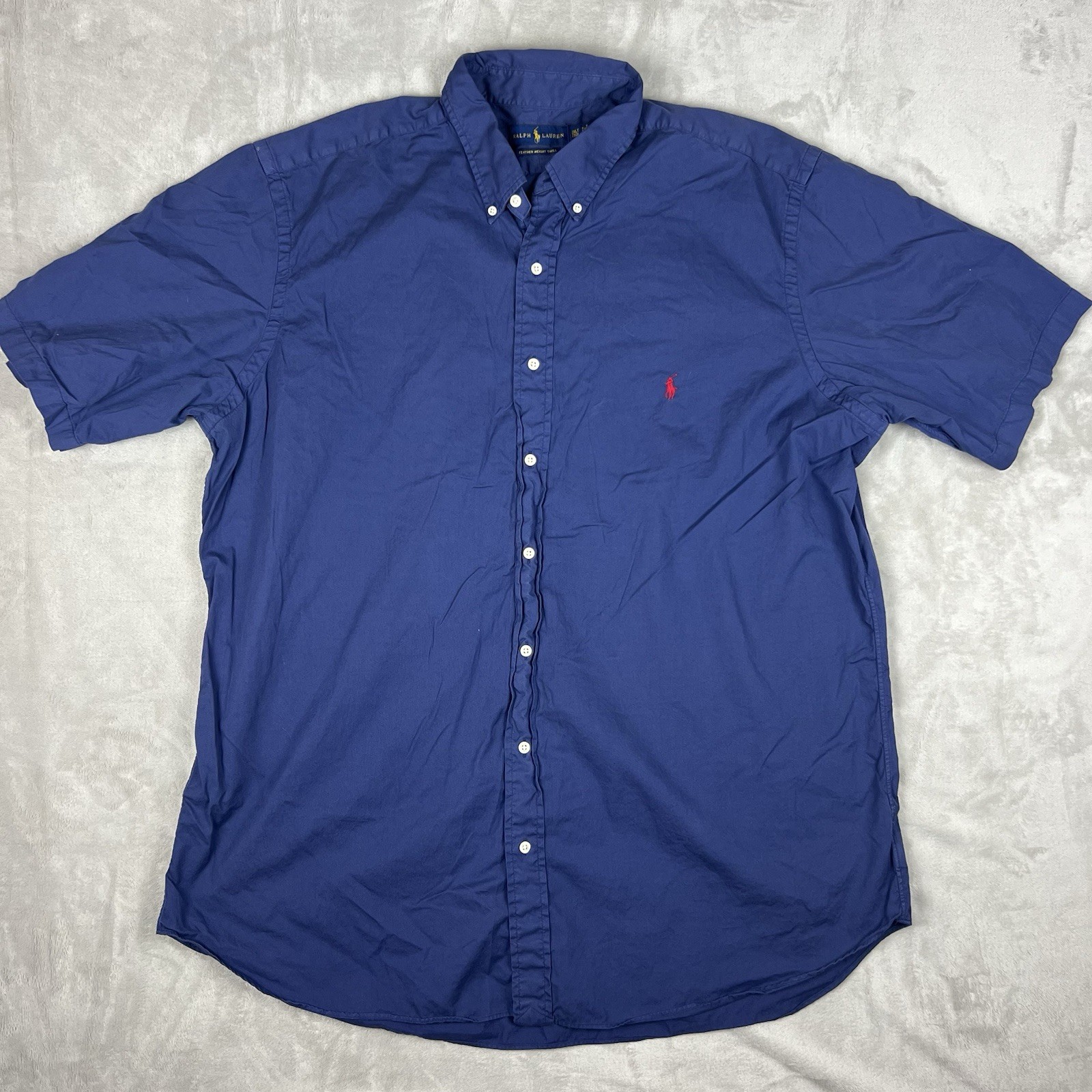 Ralph Lauren Featherweight Twill Shirt Men 2XLT Blue Short Sleeve Button Pony