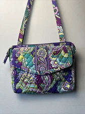 Vera Bradley “Heather” Crossbody Bag Purple Paisley Flower Fold Over Flap 13x10”