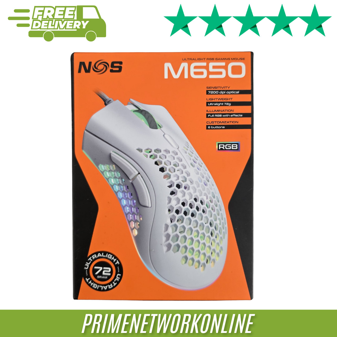 NOS M-650 Ultralight RGB Optical Gaming Mouse – White 100% ORIGINAL ⭐⭐⭐⭐⭐