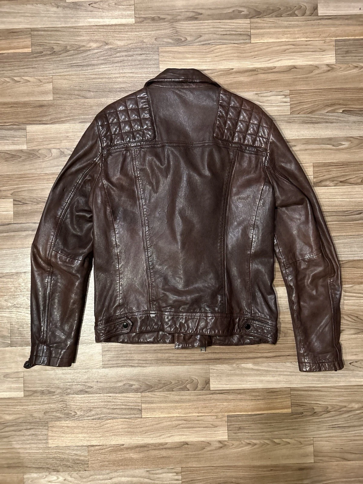 AllSaints Discontinued Leather Conroy Biker Jacket Oxblood Burgundy Men's Large - product detail image 4
