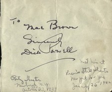 DICK POWELL - AUTOGRAPH NOTE SIGNED CIRCA 1942 CO-SIGNED BY: MARIE GREENE