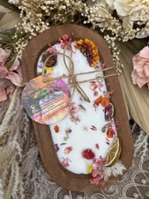 Spa Dough Bowl & Crystals Soy Candle, Wooden Dough Bowl, Soy Wax, Bridal Gift