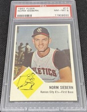 1963 Fleer Baseball Norm Siebern #17 Kansas City A’s Athletics PSA 8 Nm-Mt