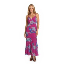 NEW Lulus Maxi Dress Womens Size Medium Magenta Pink Blue Floral Chiffon Mermaid