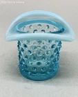 Fenton Blue Opalescent Hobnail Top Hat Glass Toothpick Holder Vintage
