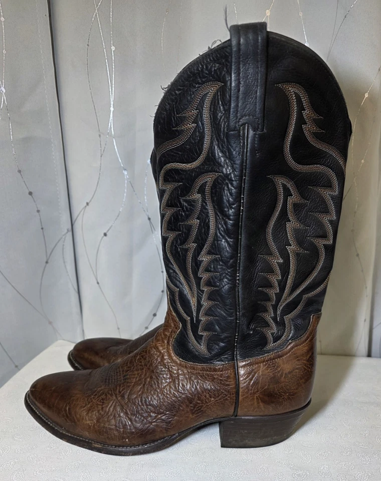 Vintage Tony Llamas 6171 Black Brown Boots 10.5 EE Shoulder Leather Western - Image 2 of 4