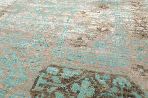 2'x3' Hand Knotted Turquoise Tibetan Modern Abstract Wool & Bamboo Silk Area Rug - Picture 4 of 5