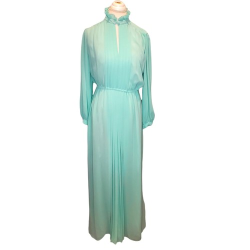 Abito maxi hostess trasparente verde menta Medium 8 10 manica lunga con slip vintage anni 70 - Foto 2 di 10