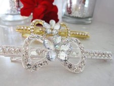 Bow and flower shaped crystal hair barrette alligator clip bridal clip bridal