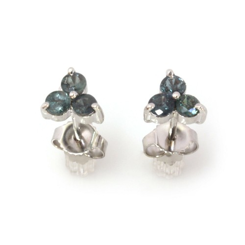 0.75 ctw Natural Alexandrite Solid 14k White Gold Cluster Clover Studs 6.5MM - Picture 7 of 11