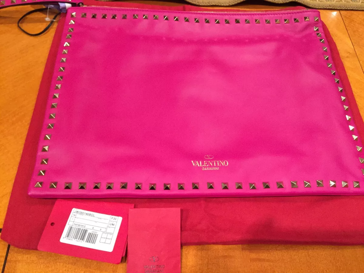 Valentino Studded Leather Clutch Pouch Bag Wristlet Fuchsia Pink $1395 | eBay