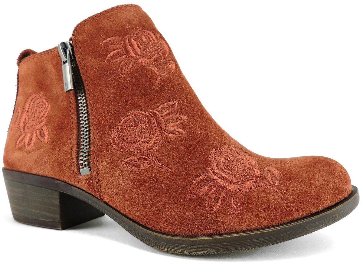Lucky Brand Women's Basel Booties Red Oak Oiled Suede Size M