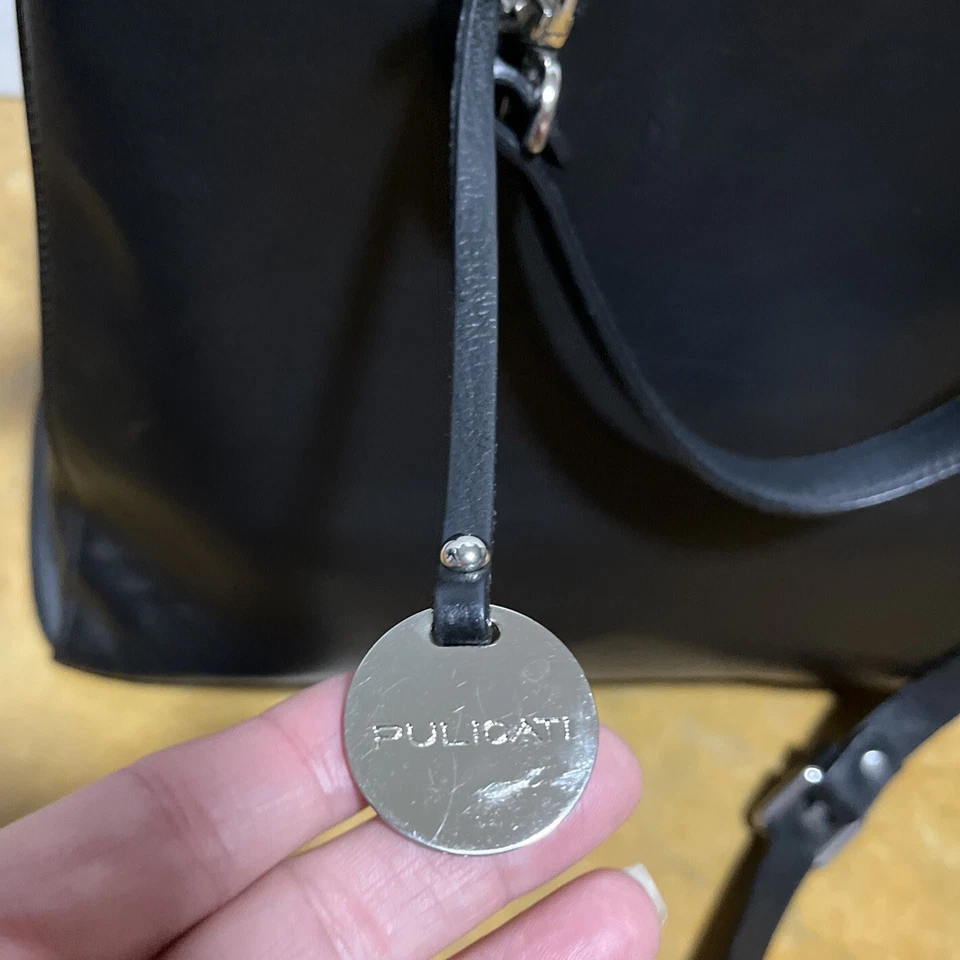 Bolso de mano PULICATI ITALY Pelletterie de cuero con asas dobles con correa negro Foto 3 de 4