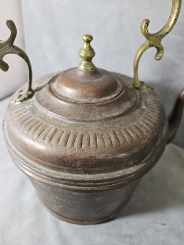 Antique Style Hand Hammered Copper Tea Pot Kettle-Ornate w Original Patina Vtg - Picture 6 of 21