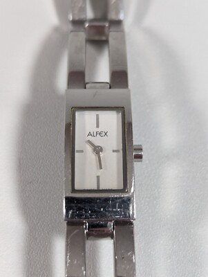Alfex Plum Design Swiss Made 7J Silver Tone Link Bracelet Band Watch 6 Inch