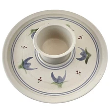 Chip Dip Serving Tray and Bowl Studio Art Pottery Floral Handmade Signed