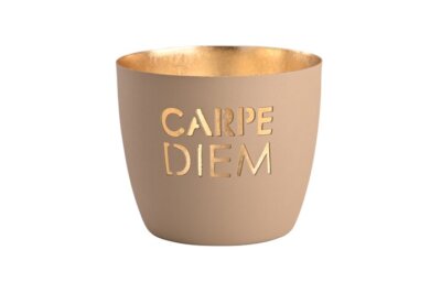 Windlicht Madras Carpe diem Eisen Höhe 8,5 cm sandstone gold