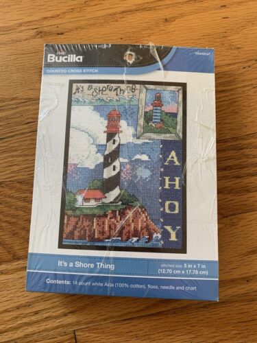 Bucilla Lighthouse Its a Shore Thing Cross Stitch Kit Ahoy 5"x7" WM46047 NEW