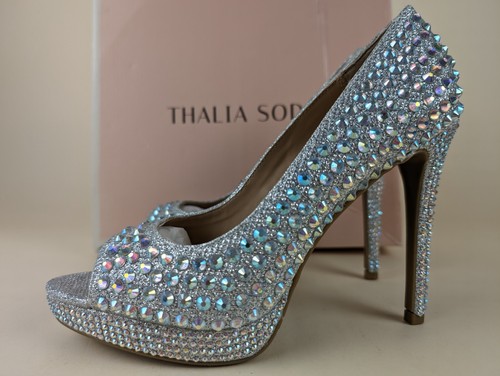 Thalia Sodi Landon Embellished Platform Pumps Womens 8 M Silver Shoes NWB - Picture 3 of 12