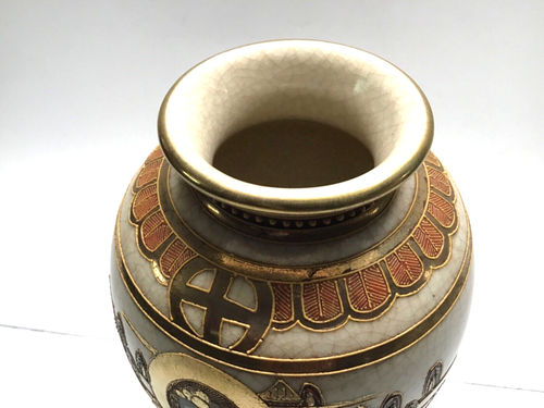 JAPANESE SATSUMA MAIJI PERIOD VASE - 7-1/4" HAND PAINTED & SIGNED - DRAGON RIDER - Picture 9 of 13