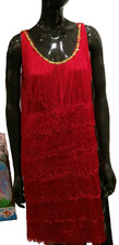 Red Flapper Dress Evening Wear Fringe Retro 20s Gold Sequin with Headband L Xl