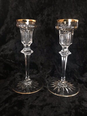 Vintage 6'' Richmond by ROGASKA Crystal Candle Holders w/Gold Rim (set of 2)