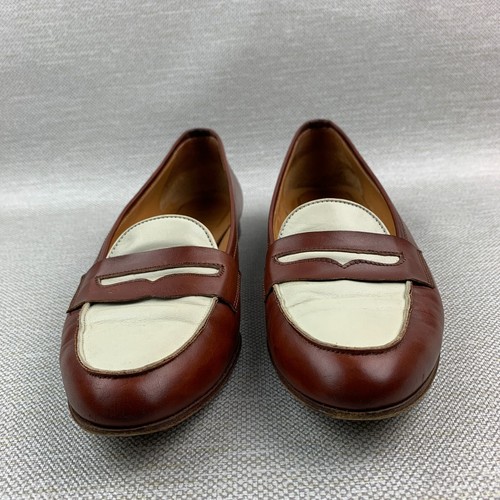 Ralph Lauren Penny Loafers Brown/White Leather Almond Toe Flat Shoes Size 9AA - Picture 7 of 13