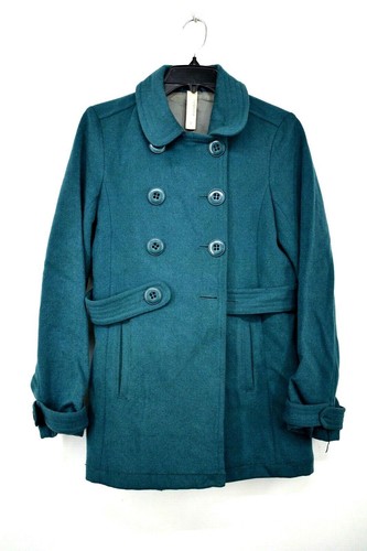Fossil Womens Green Button Front Long Sleeve Collared Winter Wool Coat Small
