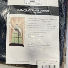 Market Street Country Farmhouse Rustic Black BURLAP PRAIRIE SWAGS Curtains