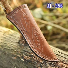 USA EDC Fixed Blade Knife Leather Sheath Hand Engraved Leaf Knife Holster
