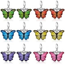 6 Pairs Charm Chic Colorful Butterfly Small Hoop Earrings Green,Pink,Purple