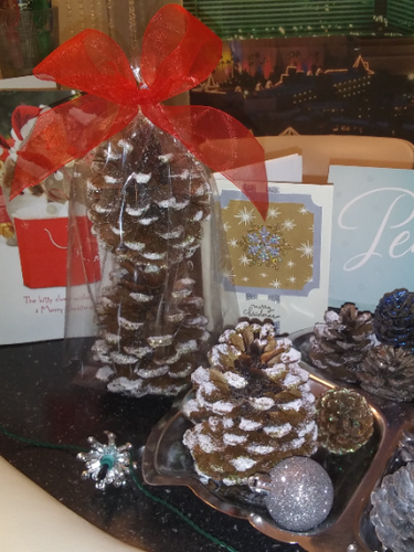 Pinecones -2 Christmas Snow White & Gold Glitter Crafts-Decor-Wreaths-Vases - 第 5/5 張圖片