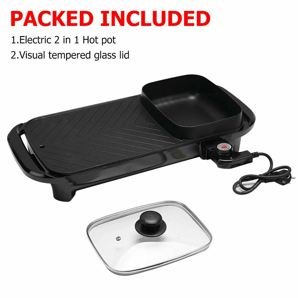 2in1 Electric Hotpot BBQ Grill Oven Smokeless Barbecue Pan Hot Pot Cooking Party - Picture 7 of 11