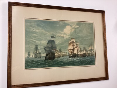 Vintage British Warship Fleet Chromolithograph Well Framed